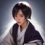 柠檬视频主编陈希的工作照，坐在书架前认真阅读资料，神情专注，背景是整齐排列的视频相关书籍